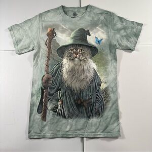 SMALL the Mountain liquidblue Wizard Cat Green Tie Dye  100% Cotton Shirt Short